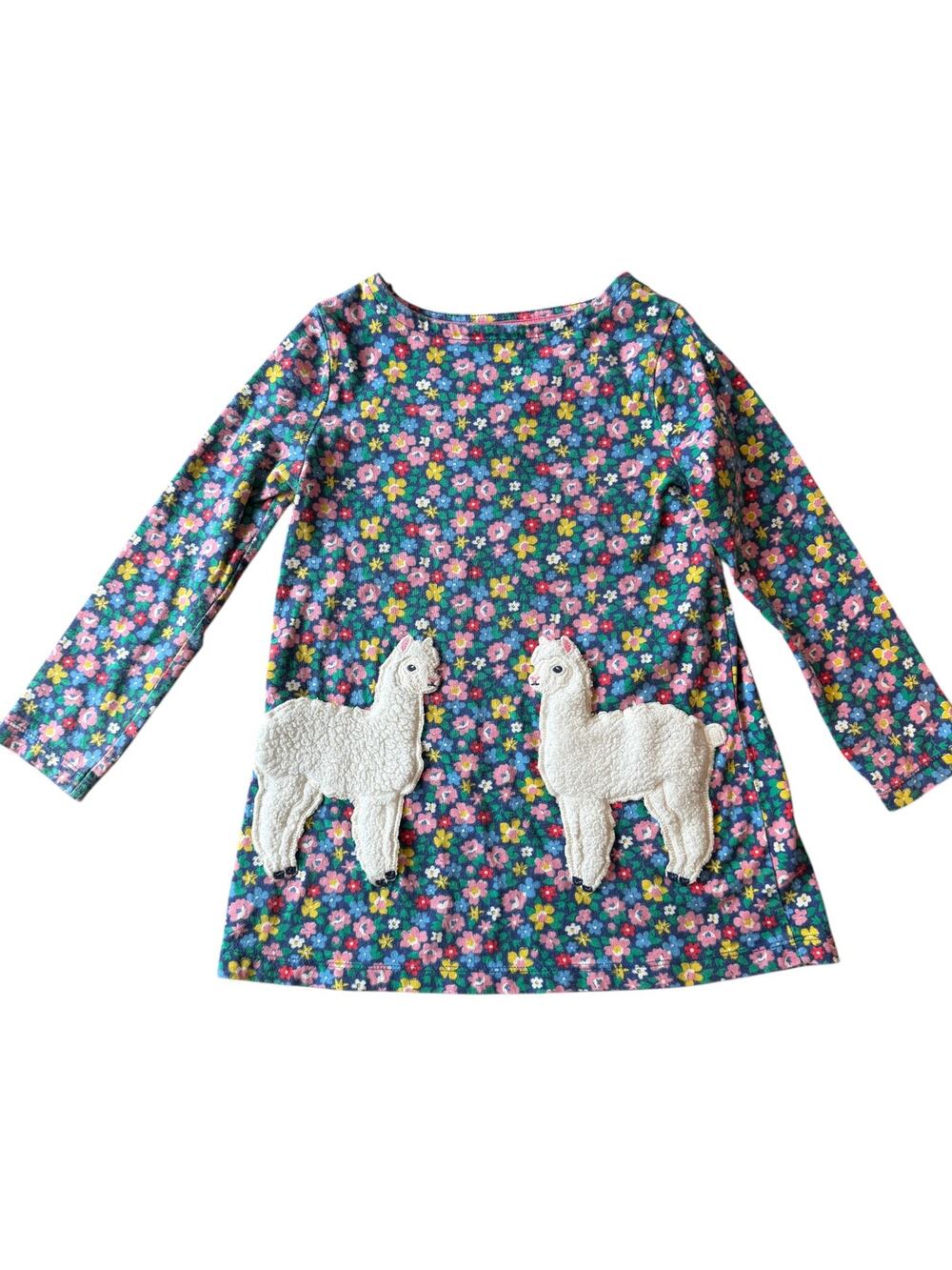 Mini Boden Floral Ditsy Alpaca Appliqué Tunic Top Girls 6-7Y Navy